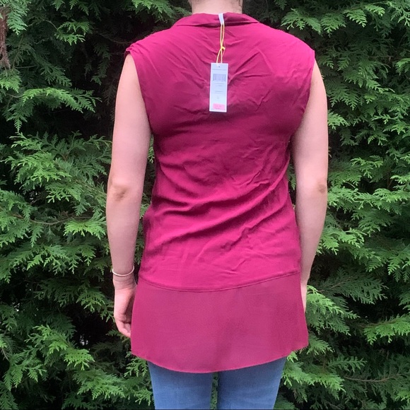 NWT BCBGeneratoin Fuchsia Pink Tank Top Flowy Blouse XXS Sheer Bottom - Picture 5 of 6